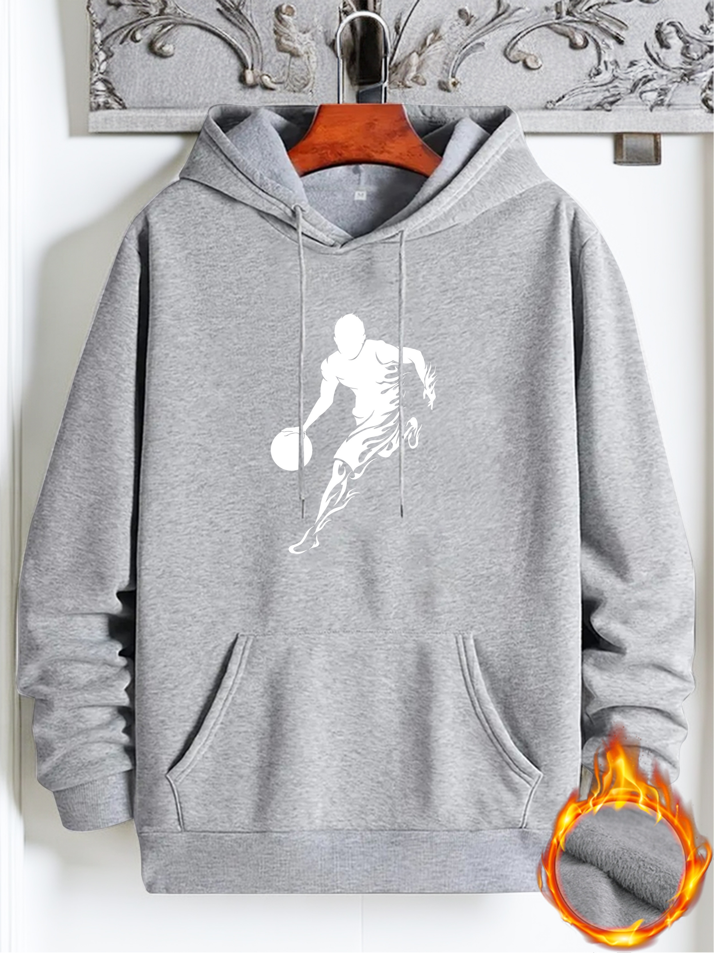 stylish basketball player print hoodie cool hoodies for men mens casual graphic design pullover hooded sweatshirt with kangaroo pocket streetwear for winter fall as gifts details 0