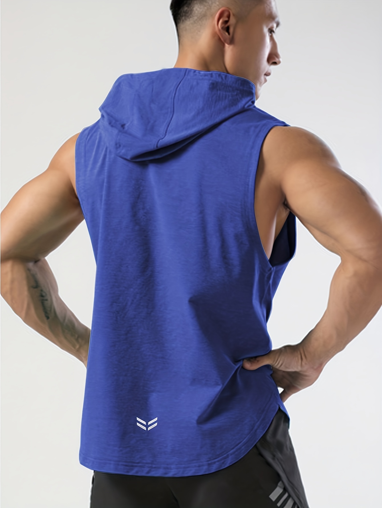 mens sleeveless drawstring hooded vest with reflective patterns activewear tank top for gym workout details 16