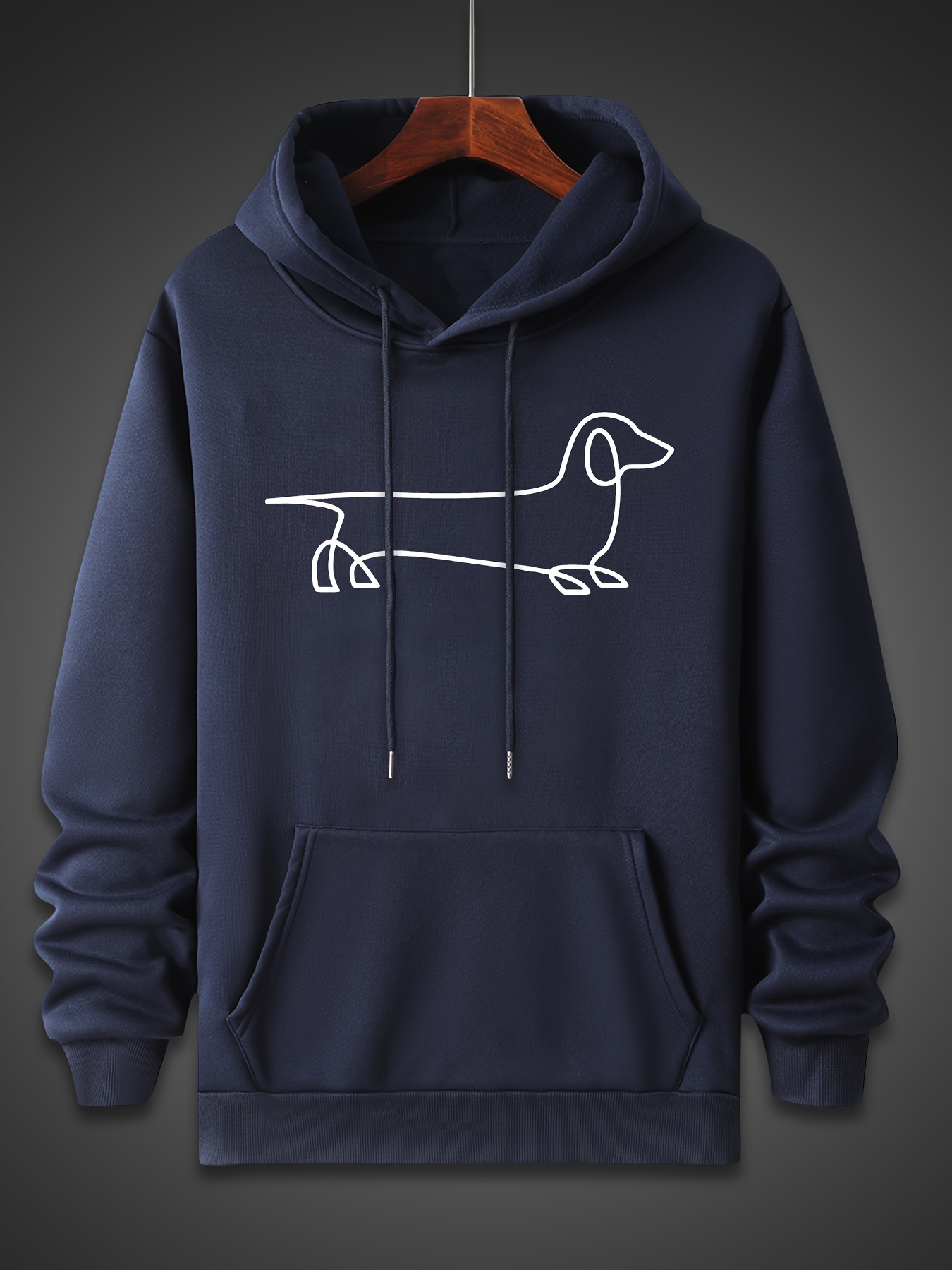 dog sketch pattern mens trendy comfy hoodie casual slightly stretch breathable hooded sweatshirt for outdoor details 30