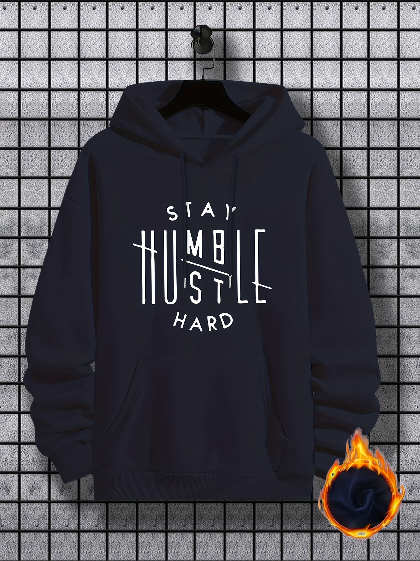 stay humble hustle print hoodie cool hoodies for men mens casual graphic design pullover hooded sweatshirt with kangaroo pocket streetwear for winter fall as gifts details 25