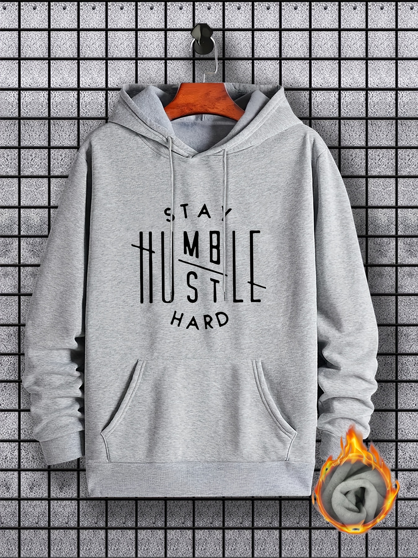 stay humble hustle print hoodie cool hoodies for men mens casual graphic design pullover hooded sweatshirt with kangaroo pocket streetwear for winter fall as gifts details 30