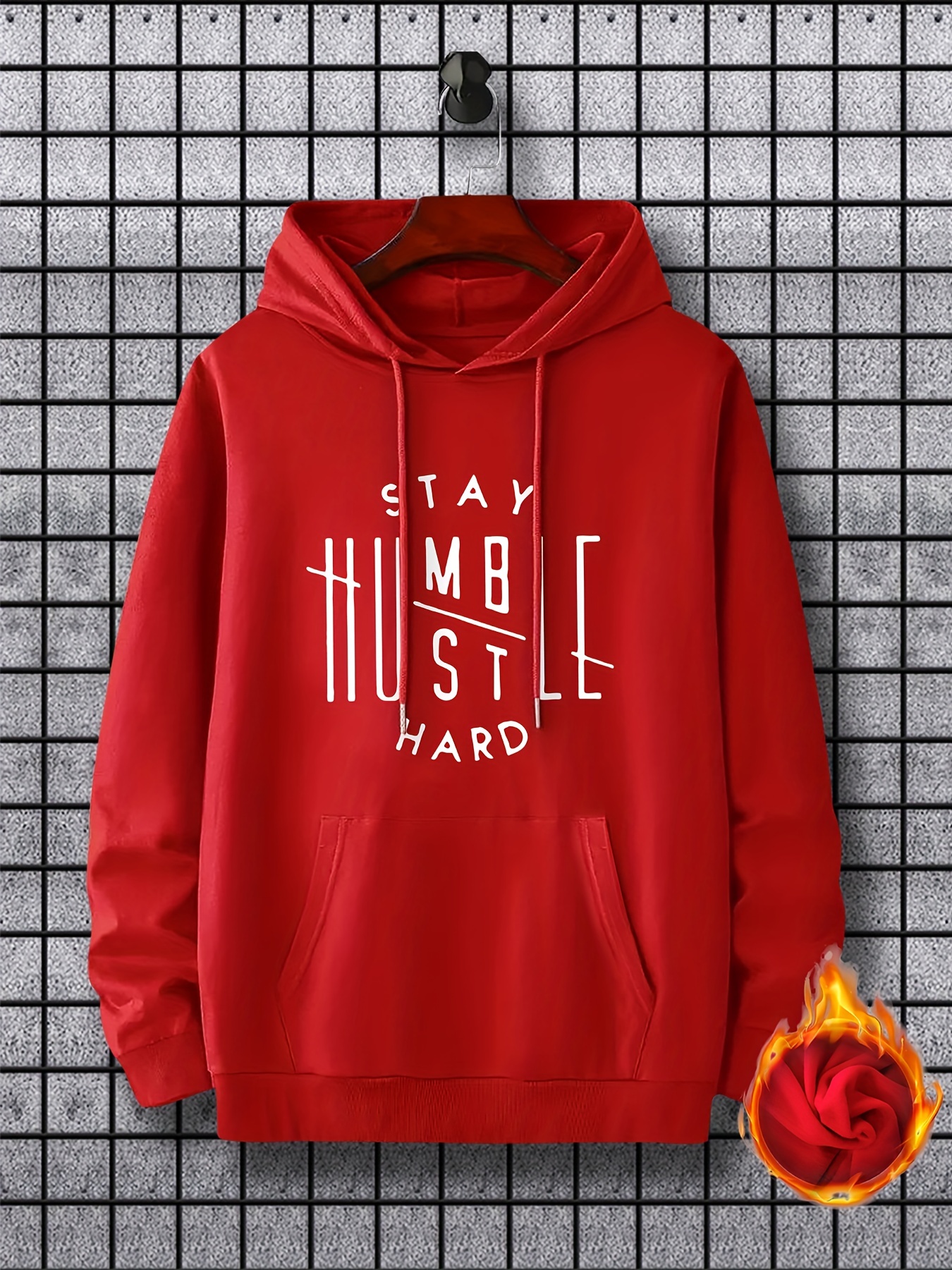 stay humble hustle print hoodie cool hoodies for men mens casual graphic design pullover hooded sweatshirt with kangaroo pocket streetwear for winter fall as gifts details 50