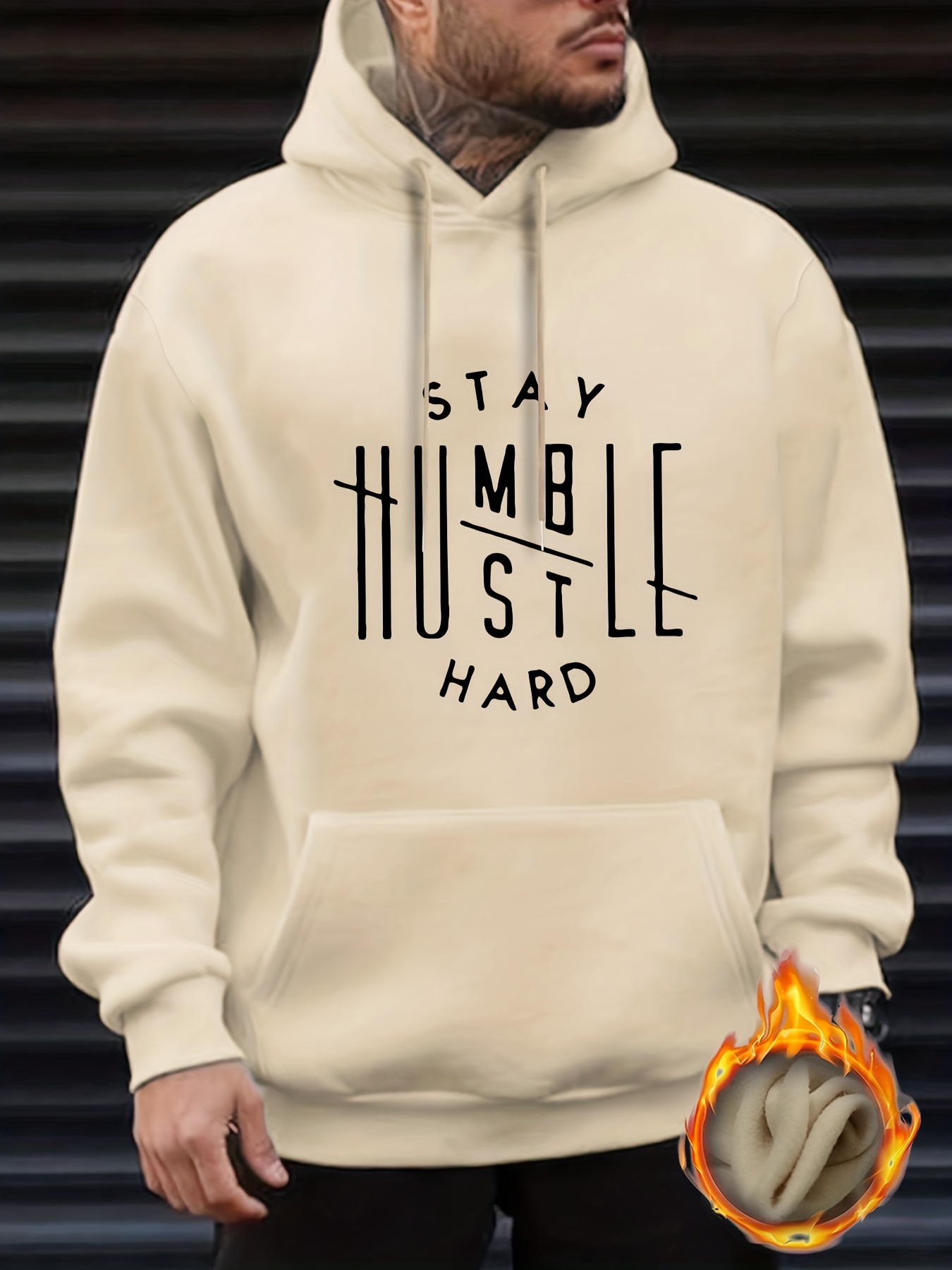 stay humble hustle print hoodie cool hoodies for men mens casual graphic design pullover hooded sweatshirt with kangaroo pocket streetwear for winter fall as gifts details 60