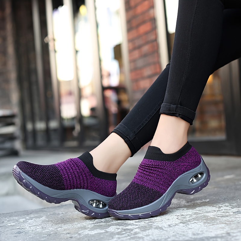 womens casual sports socks sneakers fashionable thick sole air cushion elevated sloping heel rocking shoes details 1