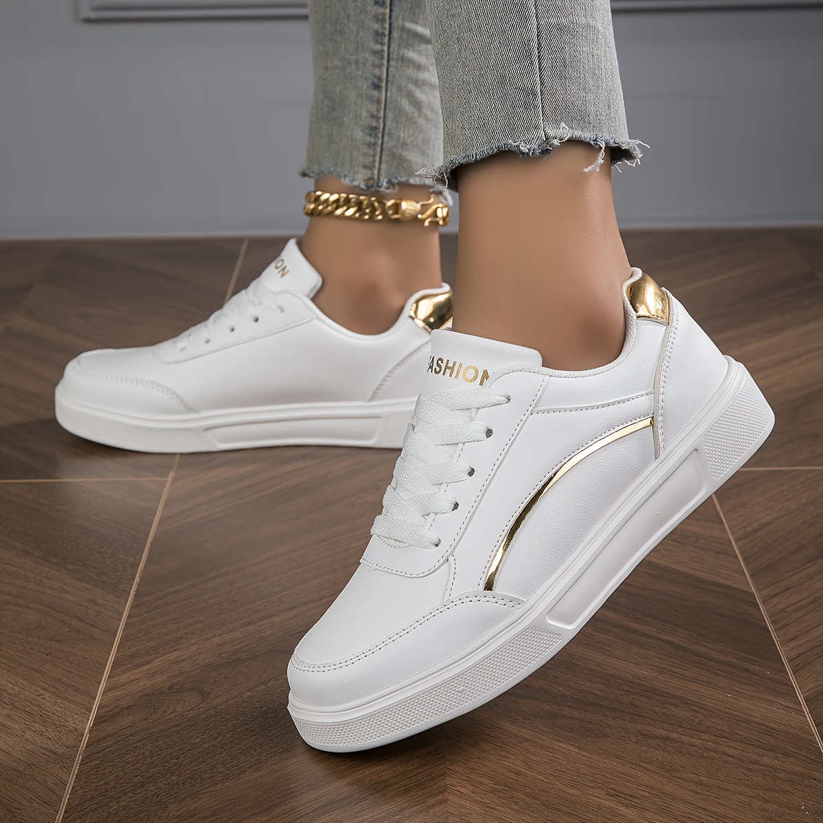 womens fashion flat skate shoes all match round toe lace up low top sneakers all match walking trainers details 2