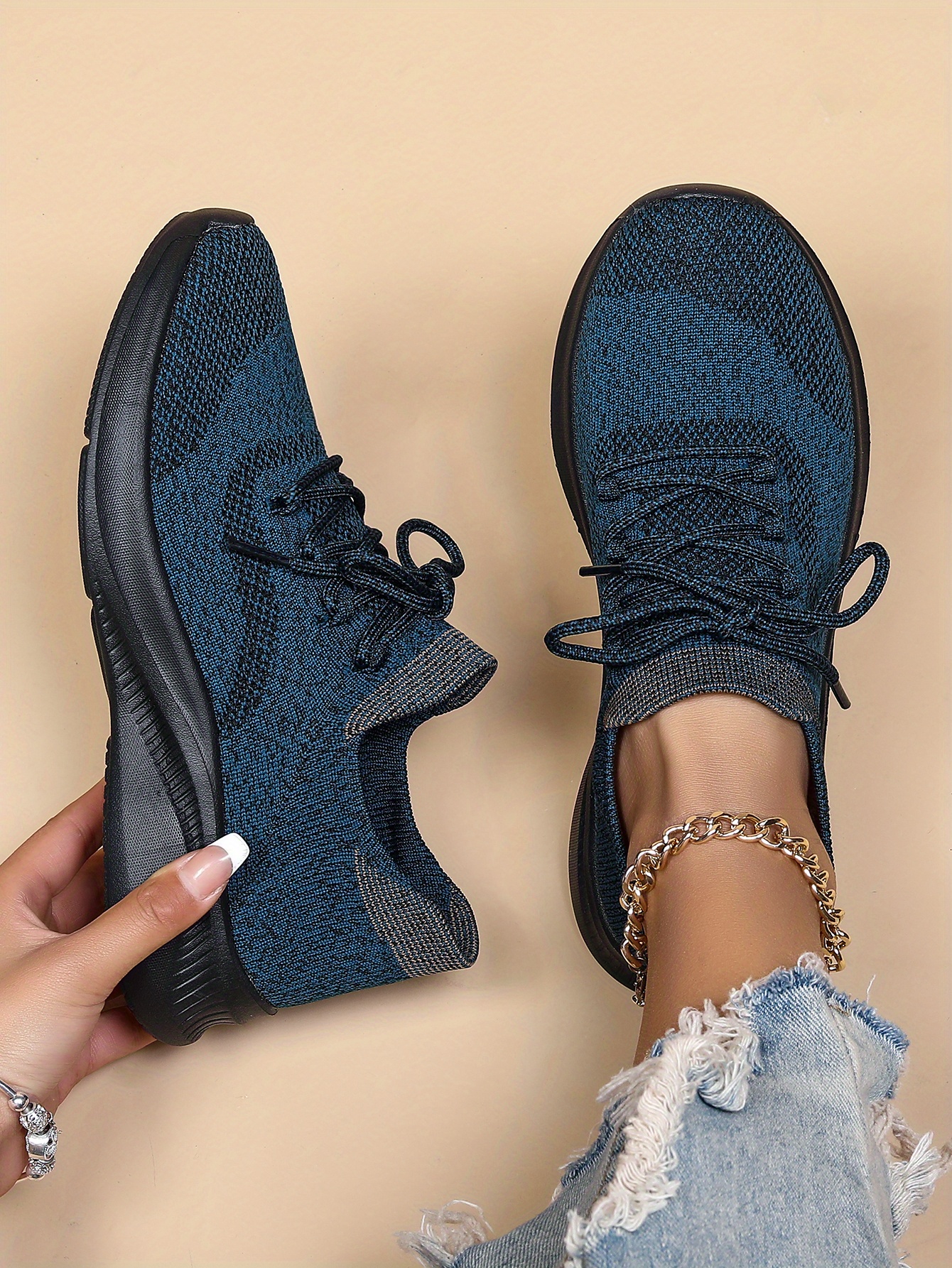 womens breathable flying woven sneakers lightweight low top lace up shoes womens fashion walking shoes details 0