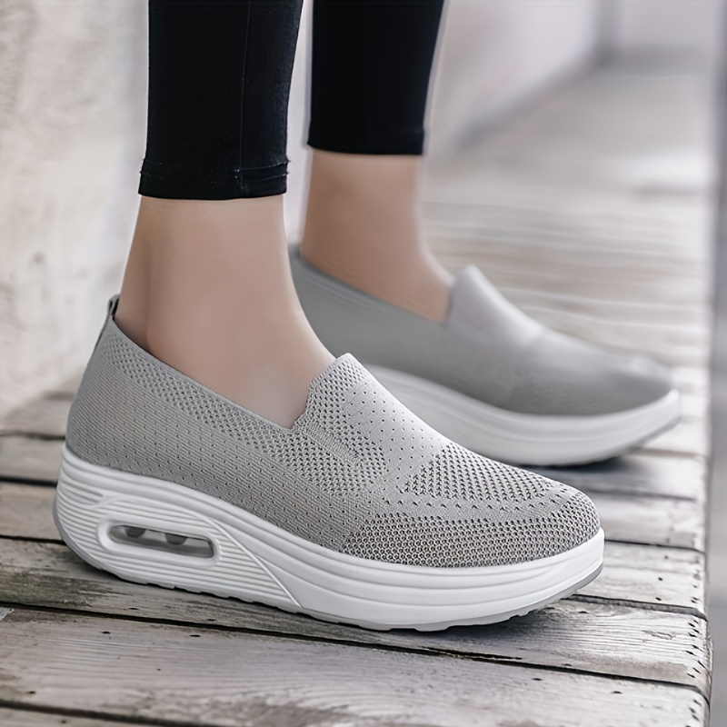 womens breathable knit sneakers casual slip on platform shoes womens comfortable air cushion shoes details 2