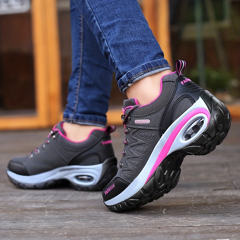 womens air cushion hiking shoes waterproof non slip height increasing sports shoes casual outdoor travel sneakers details 0