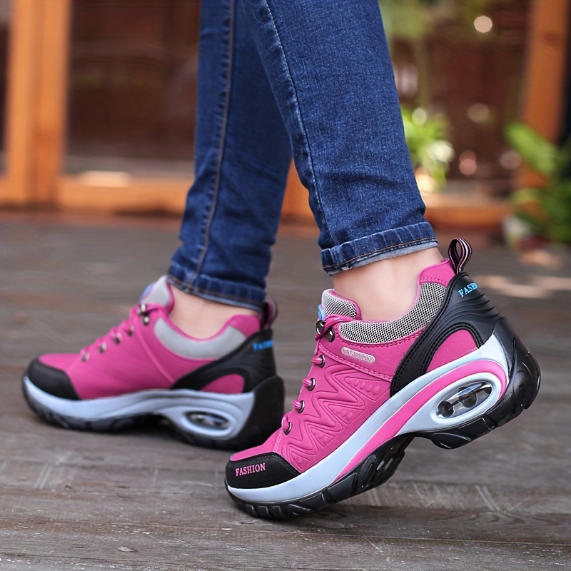 womens air cushion hiking shoes waterproof non slip height increasing sports shoes casual outdoor travel sneakers details 1