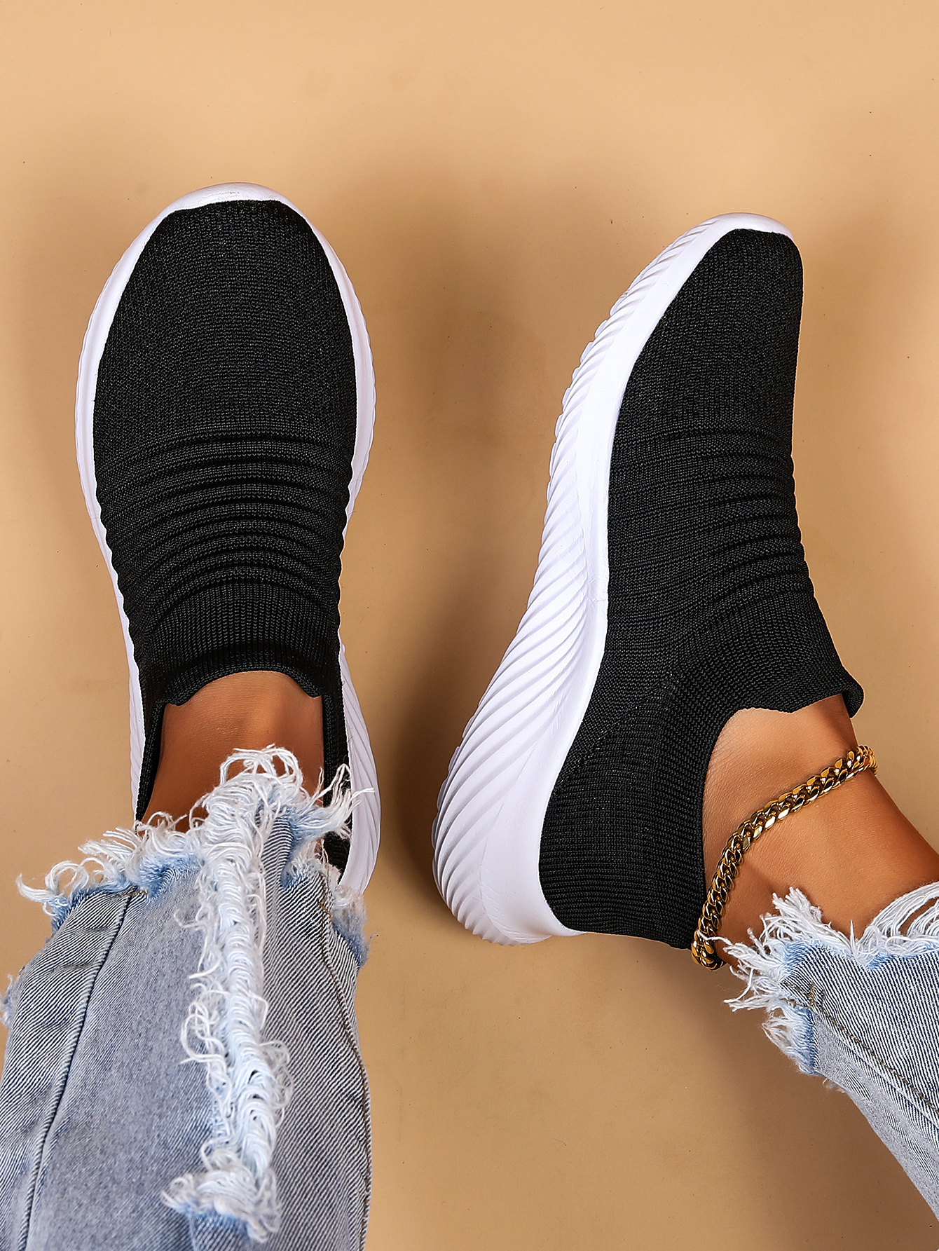 womens casual sneakers breathable flying woven slip on running shoes walking shoes details 2