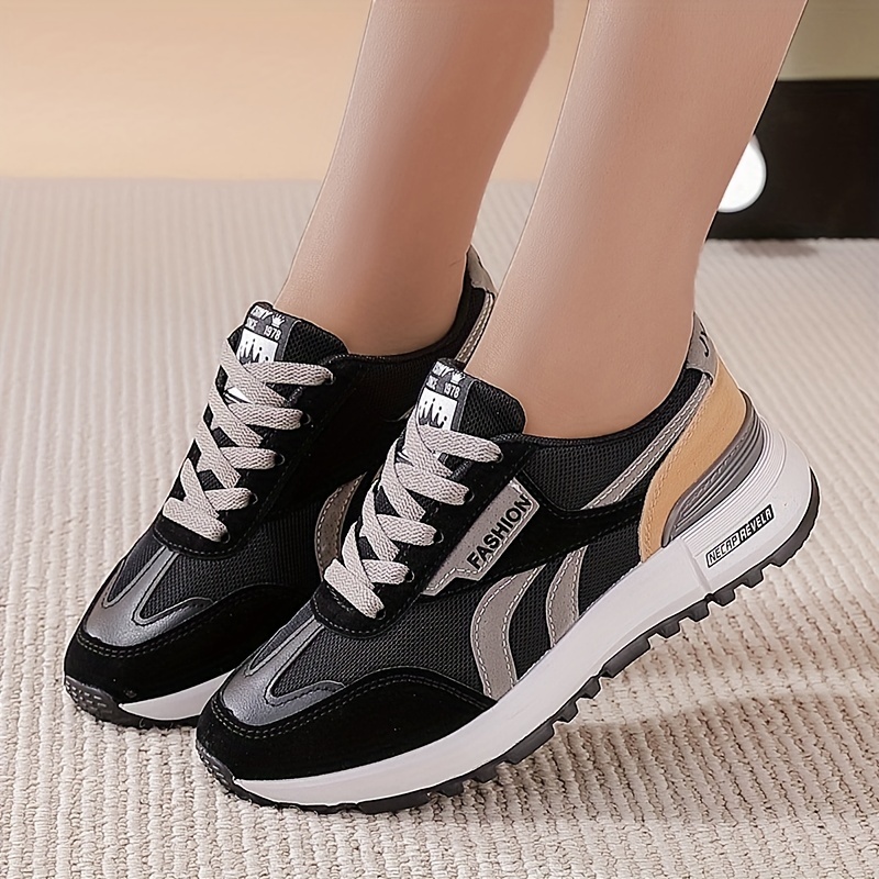 womens colorblock casual sneakers slip on round toe low top wear resistant non slip shoes versatile outdoor shoes details 0