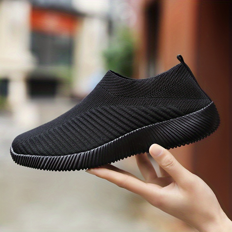 womens knitted sock shoes solid color breathable low top slip on shoes lightweight walking running gym shoes details 4