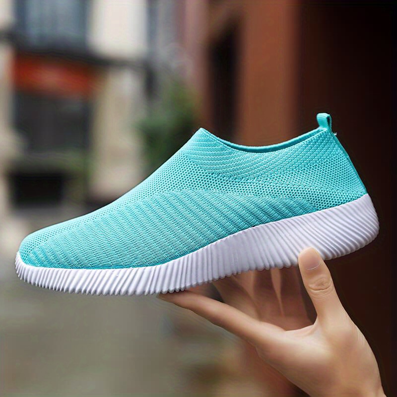 womens knitted sock shoes solid color breathable low top slip on shoes lightweight walking running gym shoes details 7