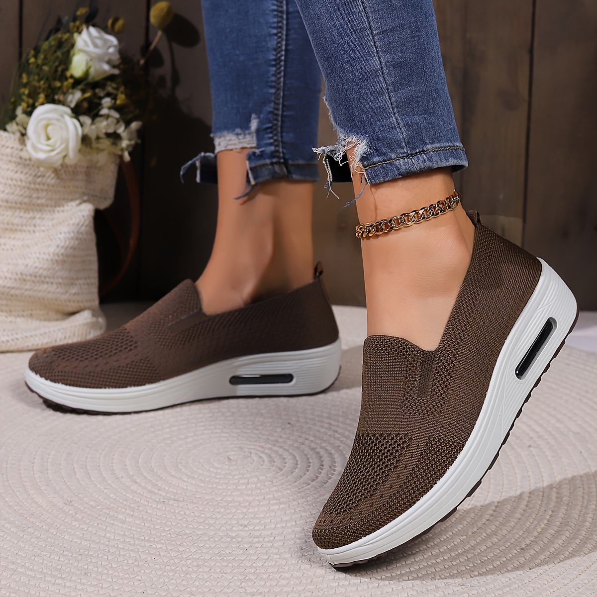 womens air cushion rocker shoes comfortable low top slip on sock shoes casual walking shoes details 3