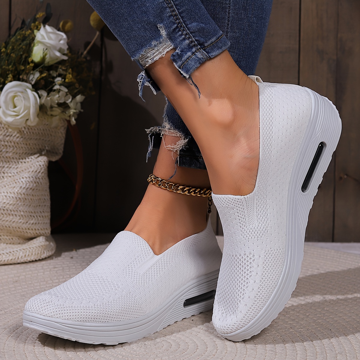 womens air cushion rocker shoes comfortable low top slip on sock shoes casual walking shoes details 7