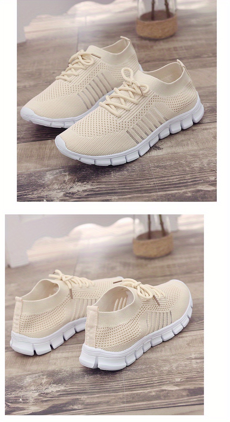 womens knitted sports shoes lightweight lace up low top running shoes casual outdoor gym sneakers details 4