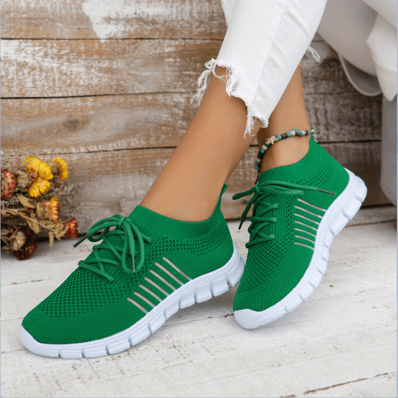 womens knitted sports shoes lightweight lace up low top running shoes casual outdoor gym sneakers details 5