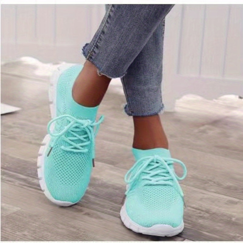 womens knitted sports shoes lightweight lace up low top running shoes casual outdoor gym sneakers details 6