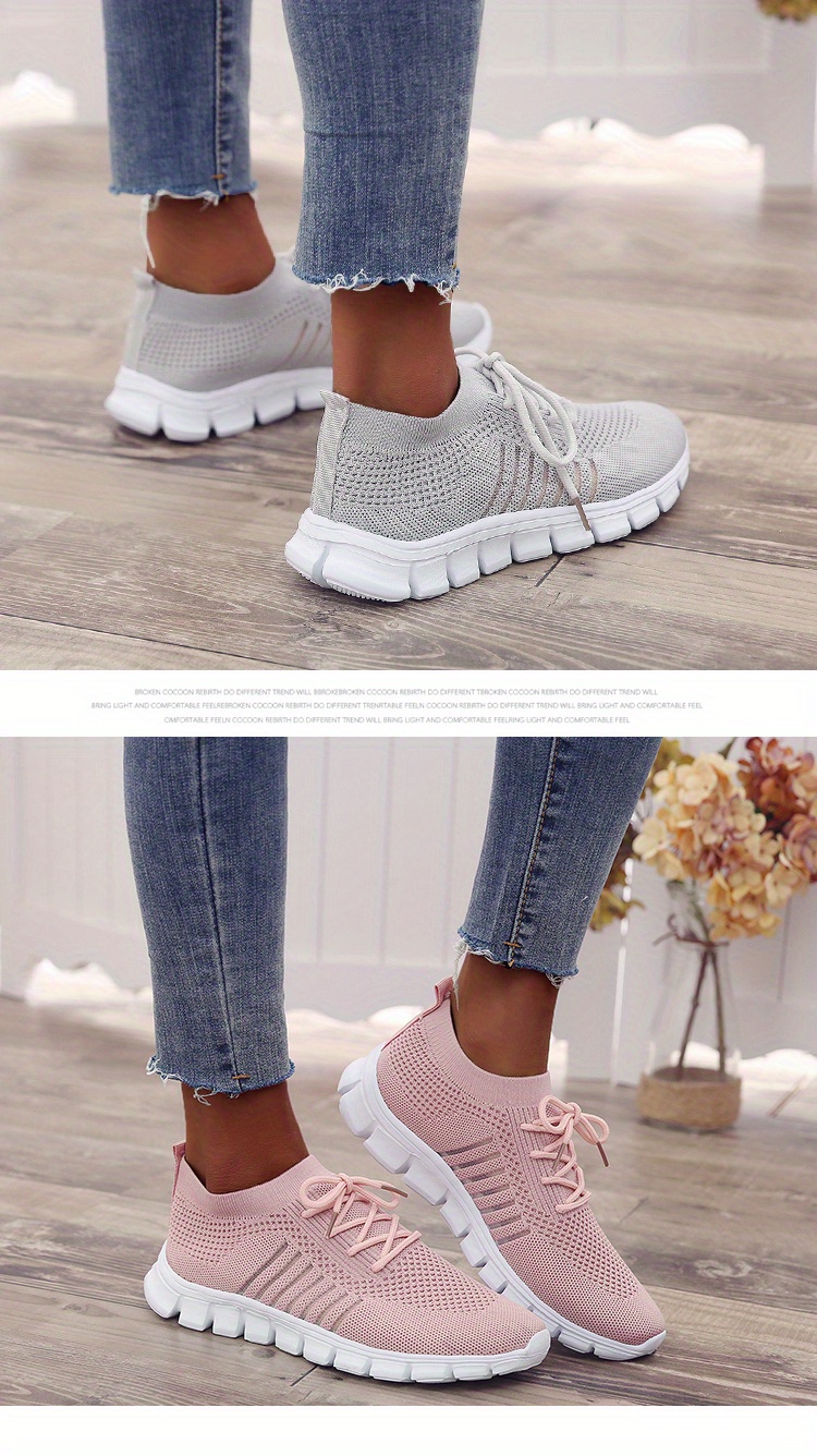 womens knitted sports shoes lightweight lace up low top running shoes casual outdoor gym sneakers details 9