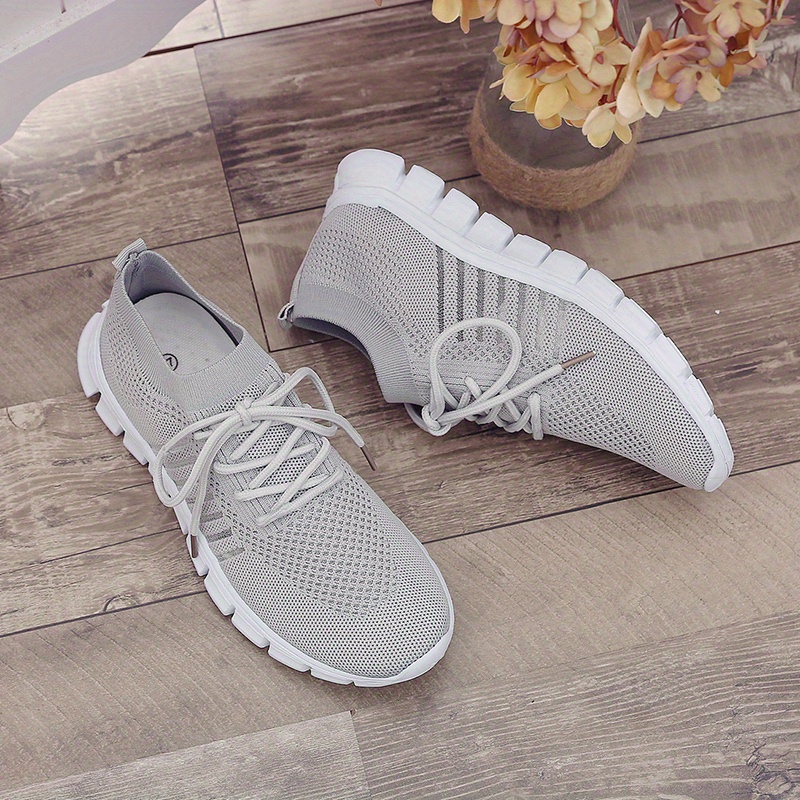 womens knitted sports shoes lightweight lace up low top running shoes casual outdoor gym sneakers details 13