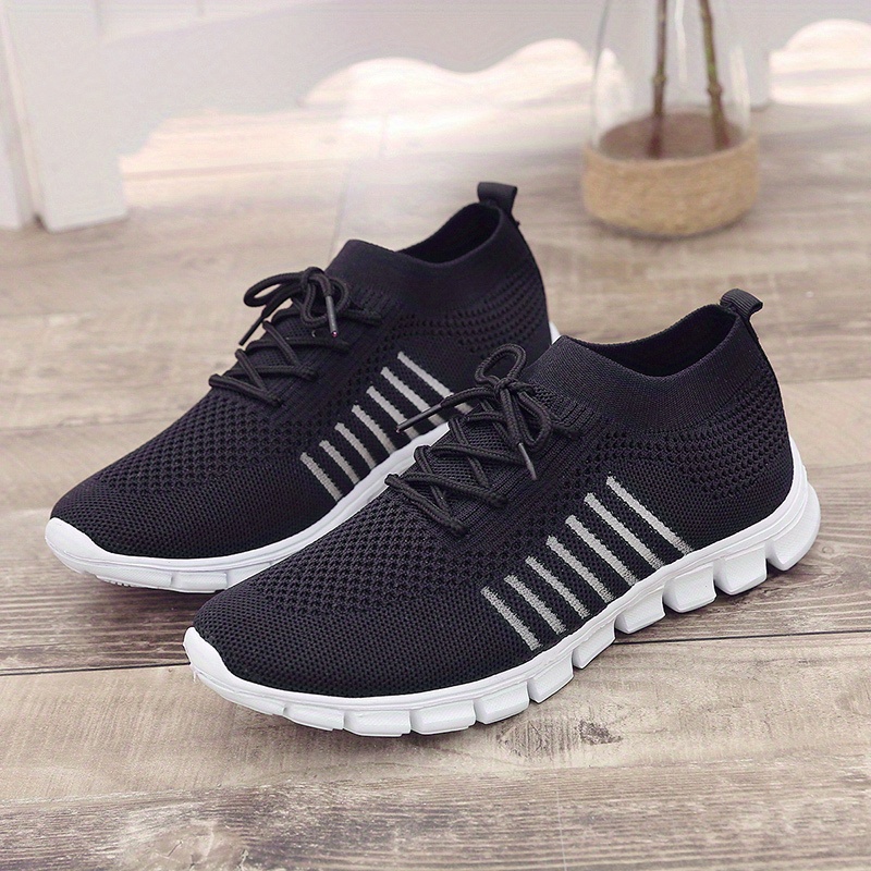 womens knitted sports shoes lightweight lace up low top running shoes casual outdoor gym sneakers details 23