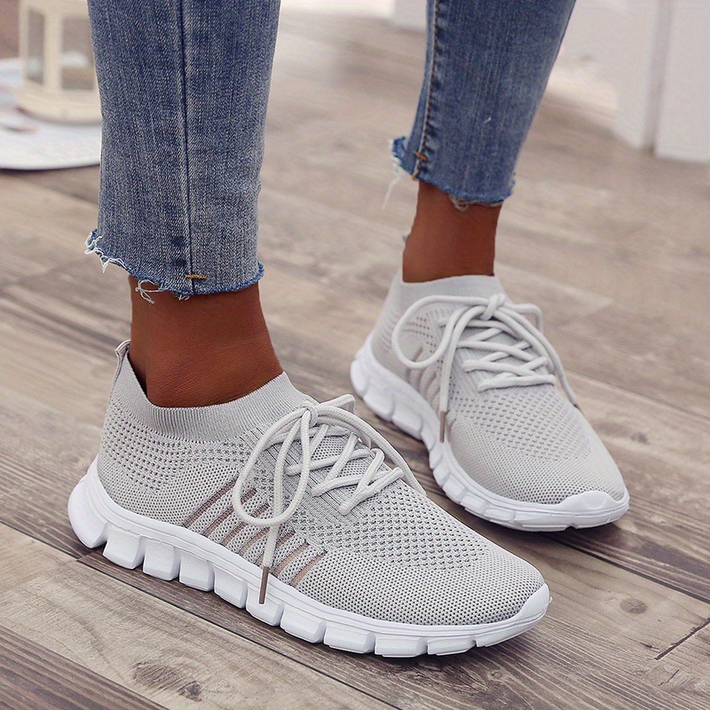 womens knitted sports shoes lightweight lace up low top running shoes casual outdoor gym sneakers details 24