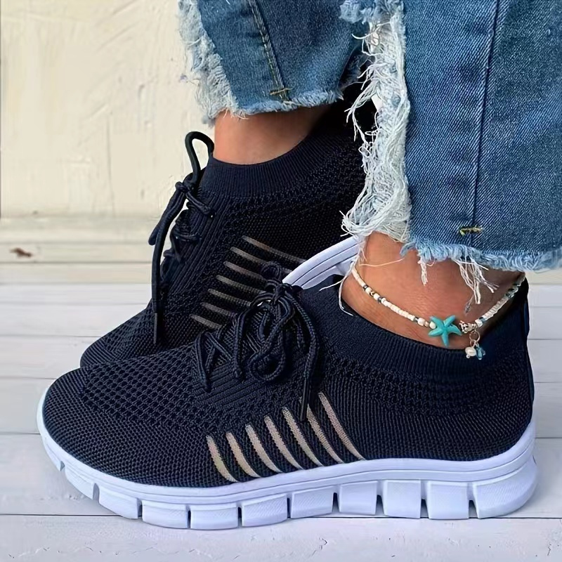 womens knitted sports shoes lightweight lace up low top running shoes casual outdoor gym sneakers details 37