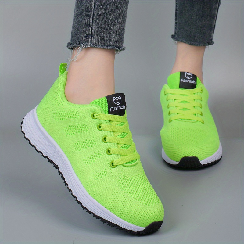 womens mesh panel knit sneakers lace up low top soft sole breathable sporty shoes casual outdoor running shoes details 7