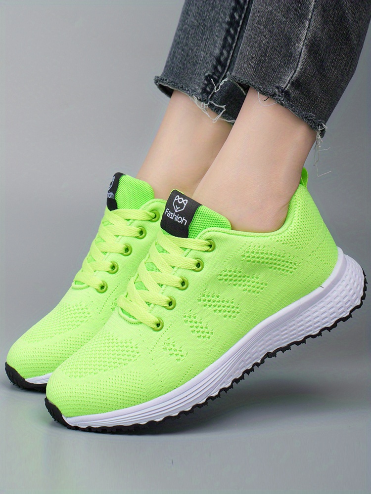 womens mesh panel knit sneakers lace up low top soft sole breathable sporty shoes casual outdoor running shoes details 8