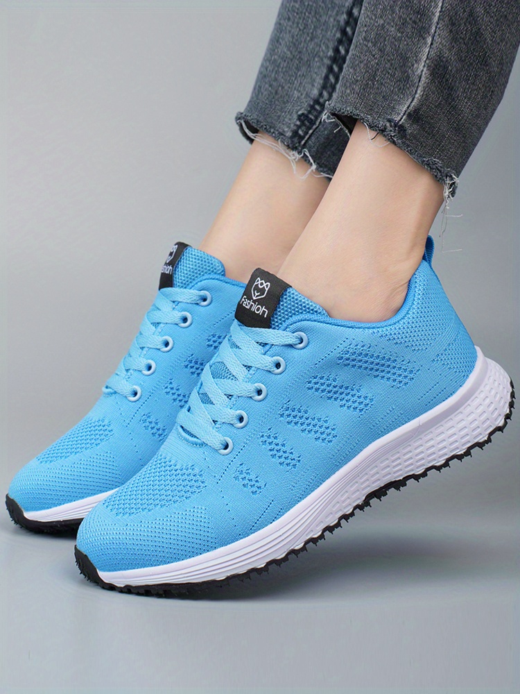 womens mesh panel knit sneakers lace up low top soft sole breathable sporty shoes casual outdoor running shoes details 13