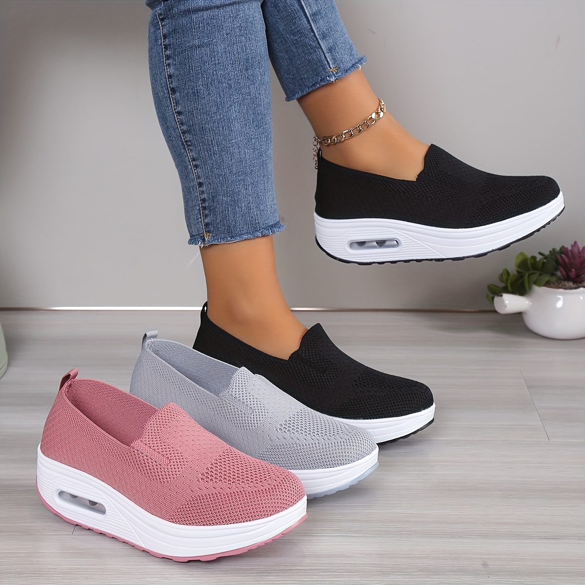 womens platform sock shoes air cushion slip on low top shoes comfortable walking shoes details 1