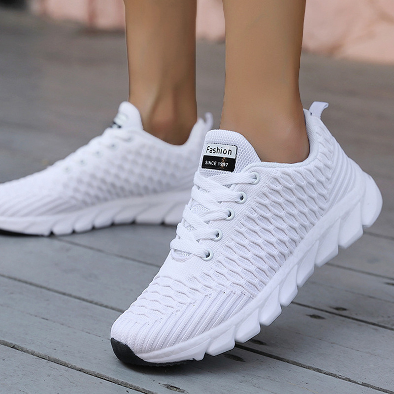 womens breathable knit sneakers casual lace up outdoor shoes lightweight low top walking shoes details 0