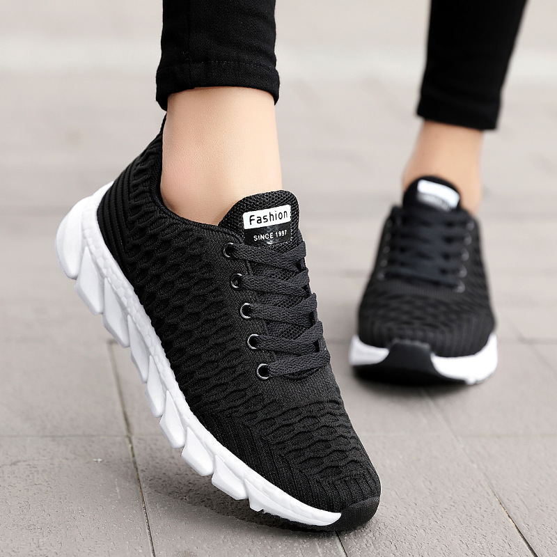 womens breathable knit sneakers casual lace up outdoor shoes lightweight low top walking shoes details 3