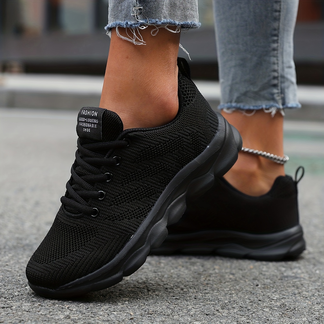 womens breathable knit sneakers casual lace up outdoor shoes lightweight low top sport shoes details 1