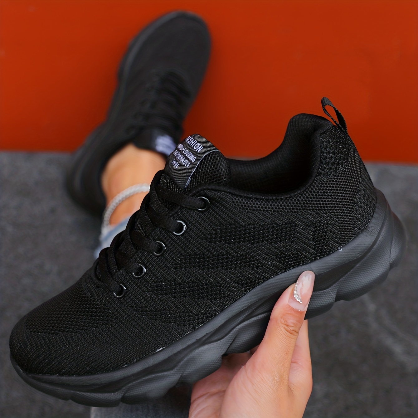 womens breathable knit sneakers casual lace up outdoor shoes lightweight low top sport shoes details 4