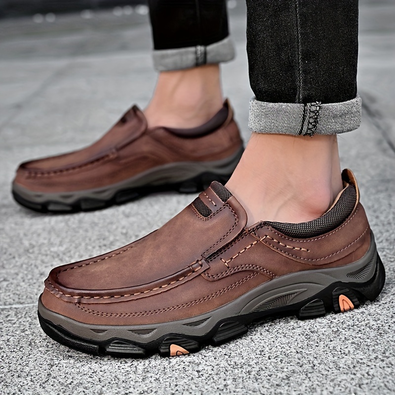 Plus Size Men s Top Grain Leather Solid Colour Slip On Loafer Shoes, Comfy Non Slip Rubber Sole Walking Shoes For Men s Outdoor Activities details 6