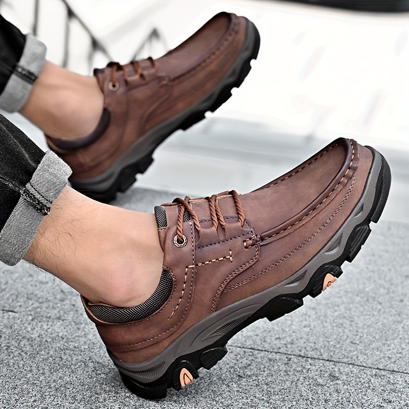 Plus Size Men s Top Grain Leather Vintage Solid Colour Old School Style Walking Shoes, Comfy Non Slip Rubber Sole Lace Up Shoes For Men s Outdoor Activities details 7